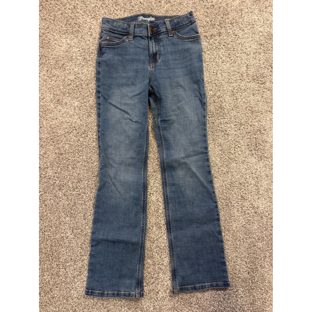 Wrangler Jeans Girls 12 Regular Blue Boot Cut Stretch Denim Embroidered Pockets